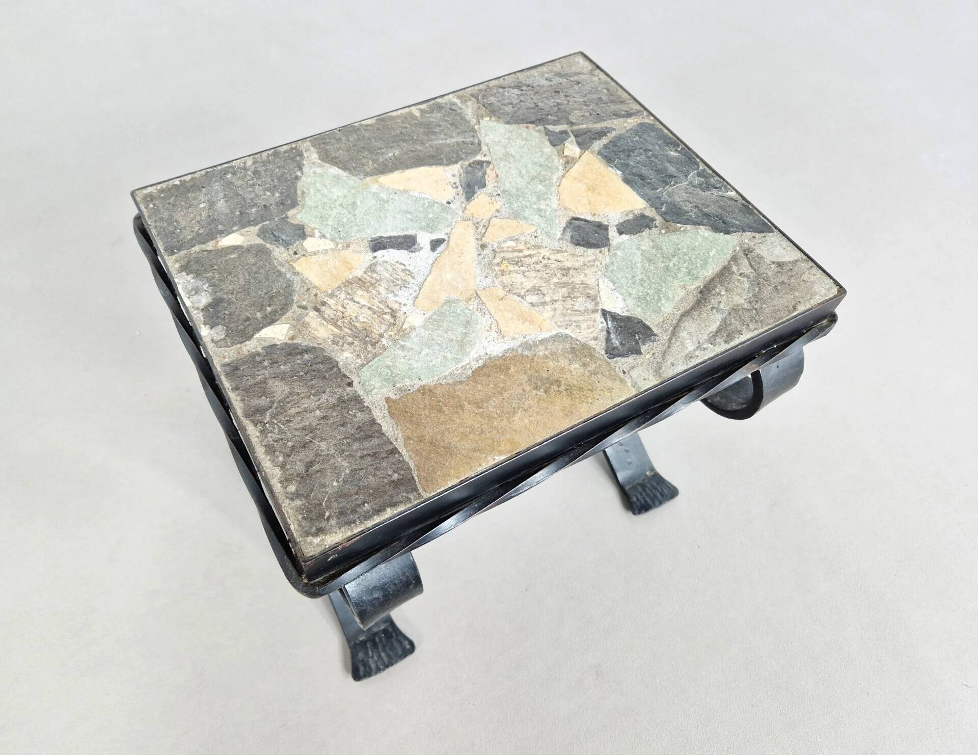 Cast iron & slate stone side table | 1960s