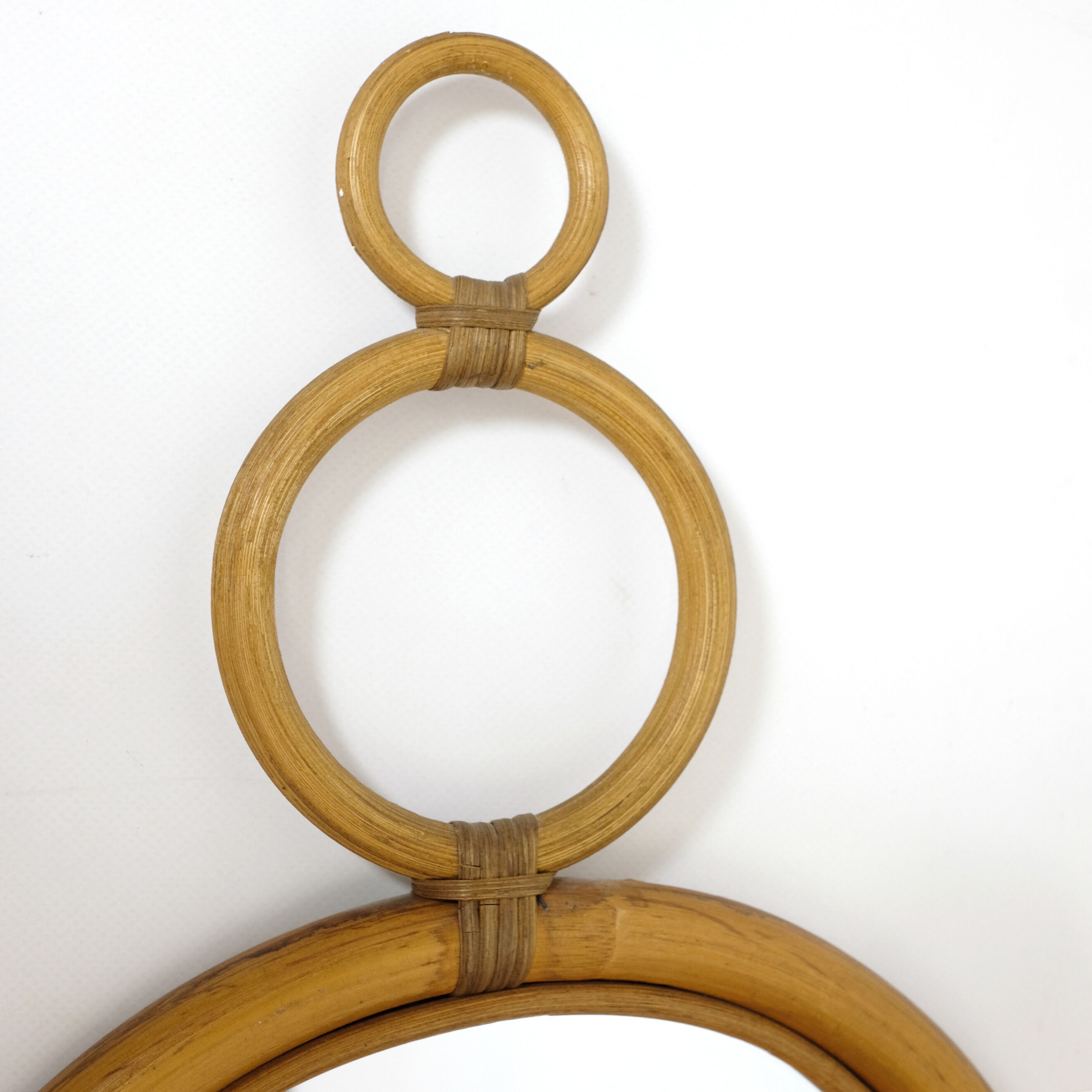 Round bamboo mirror from the 70s - 32x52cm
