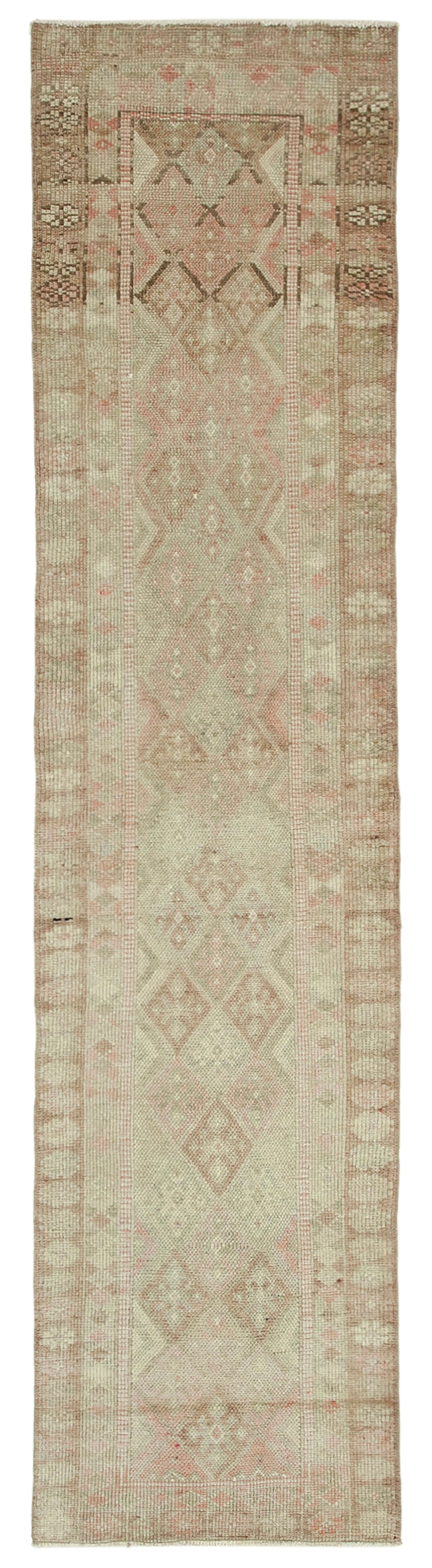 Hand-knotted one-of-a-kind turkish beige runner rug 82 cm x 340 cm