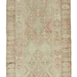 Hand-knotted one-of-a-kind turkish beige runner rug 82 cm x 340 cm