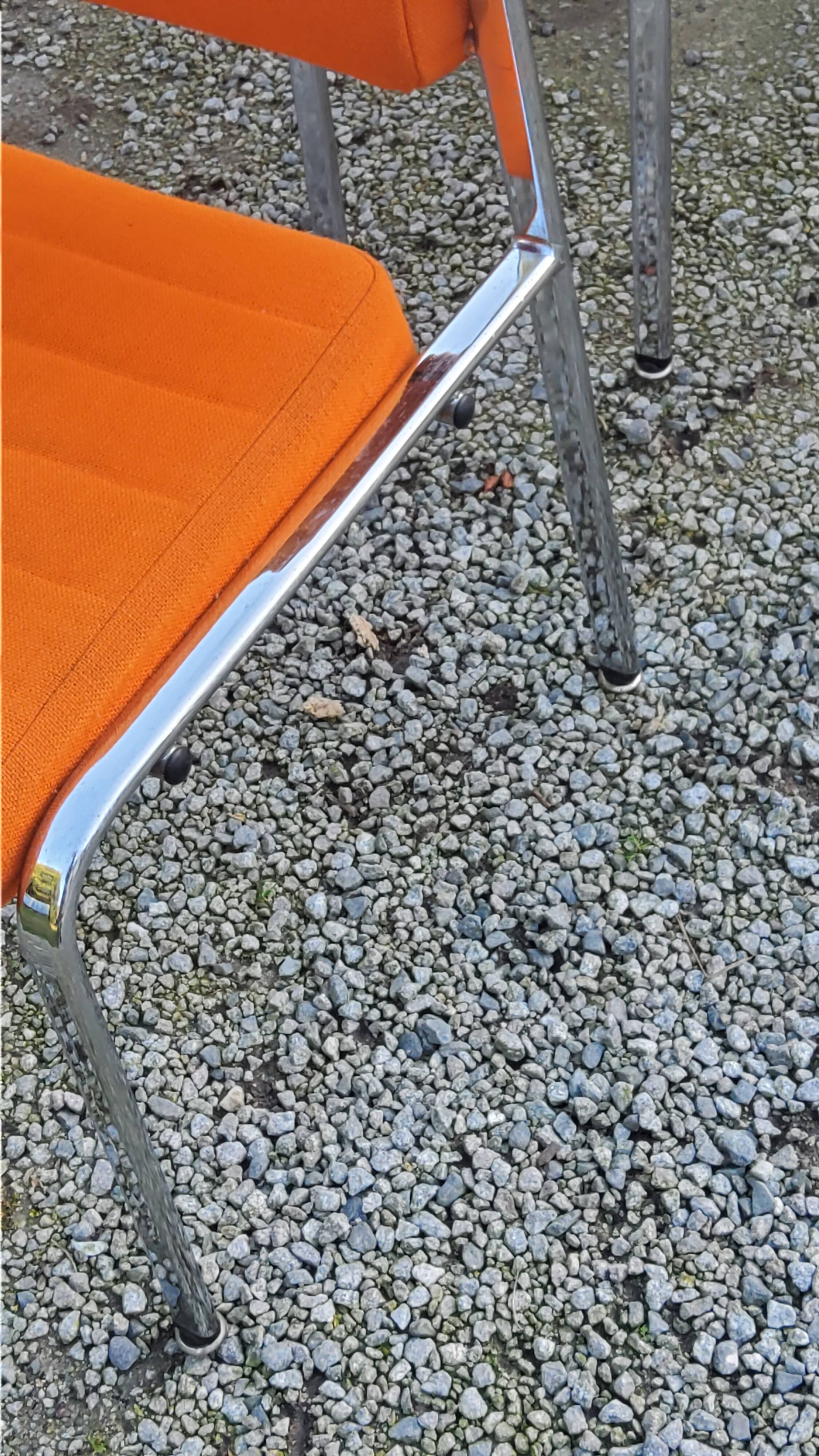 Set of 6 designer chairs from the 70s orange fabrics and chrome tubes