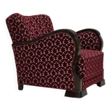 1960s, Danish armchair, cherry-red furniture velour, oak wood.