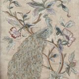 Écran de cheminée antique en tapisserie et acajou