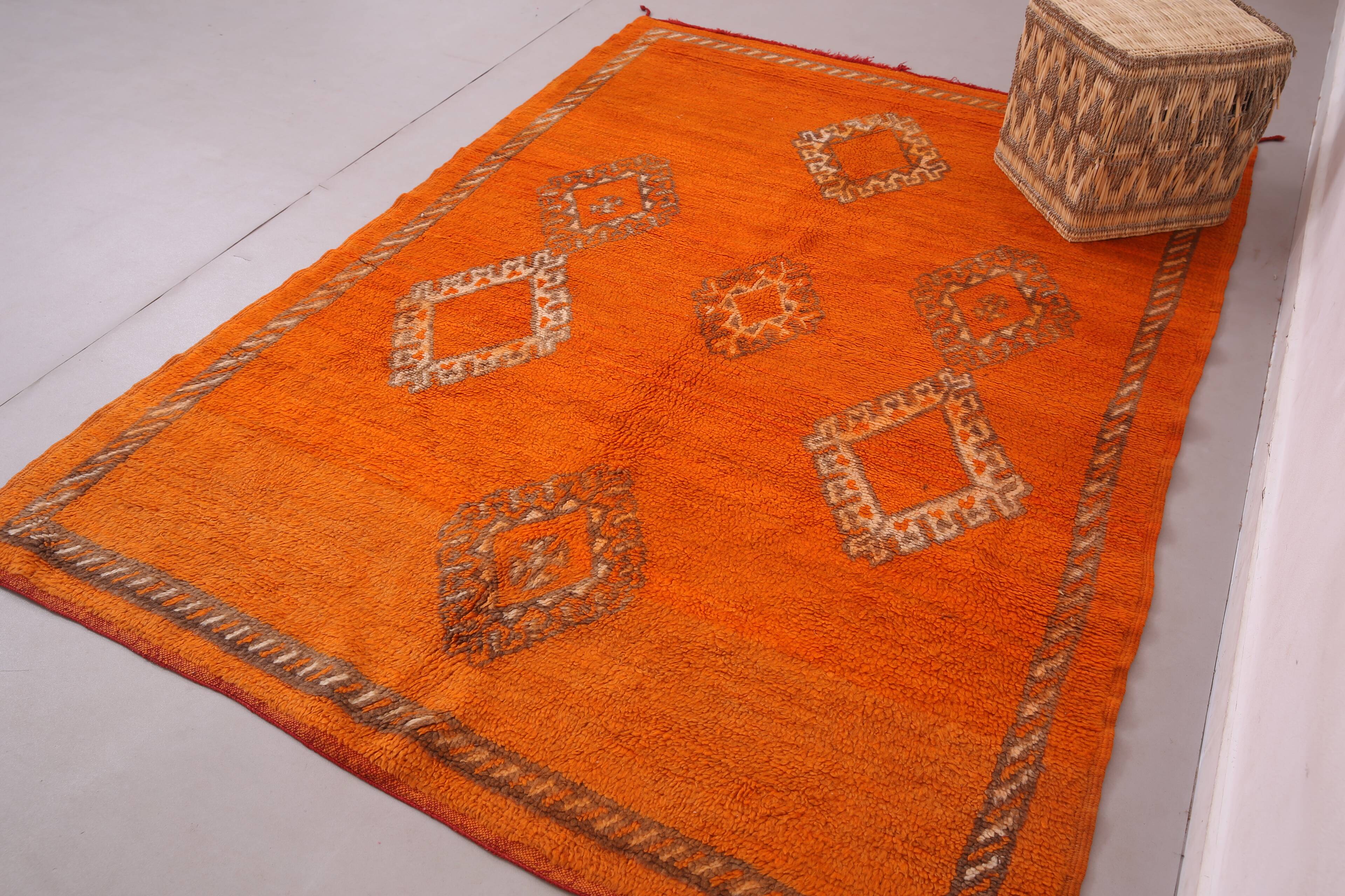 Orange Vintage Moroccan Rug 162 x 232 cm - Berber Wool Rug - Handmade Rug