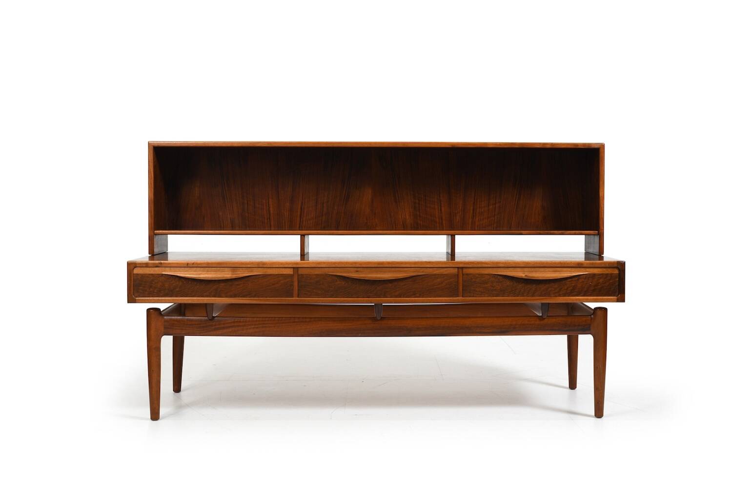 Kurt Østervig Low Walnut Sideboard with Bookcase Top 1950s
