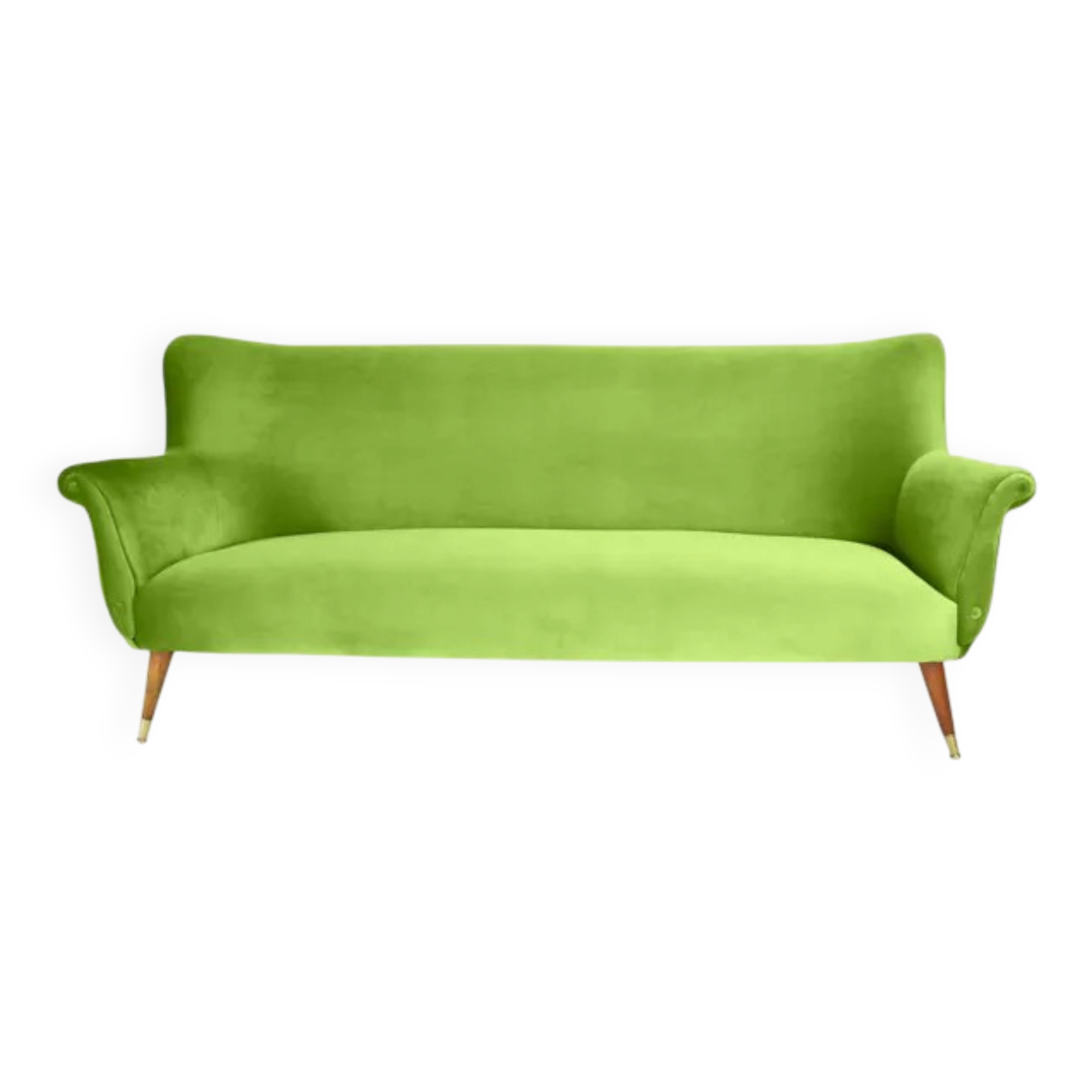 Three-seater velvet sofa, 1960s, pistachio, restored.