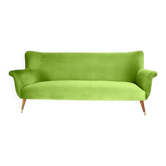 Three-seater velvet sofa, 1960s, pistachio, restored.