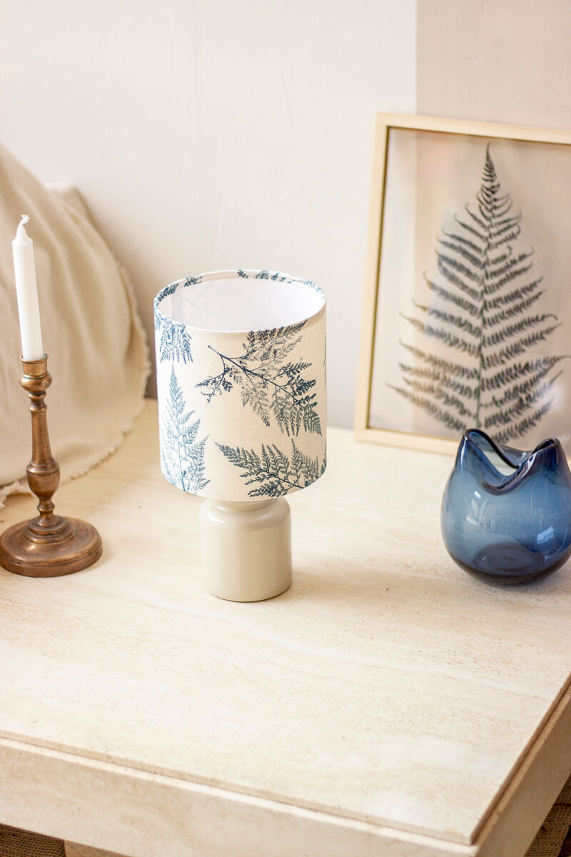 White enamelled mustard pot lamp - fern pattern