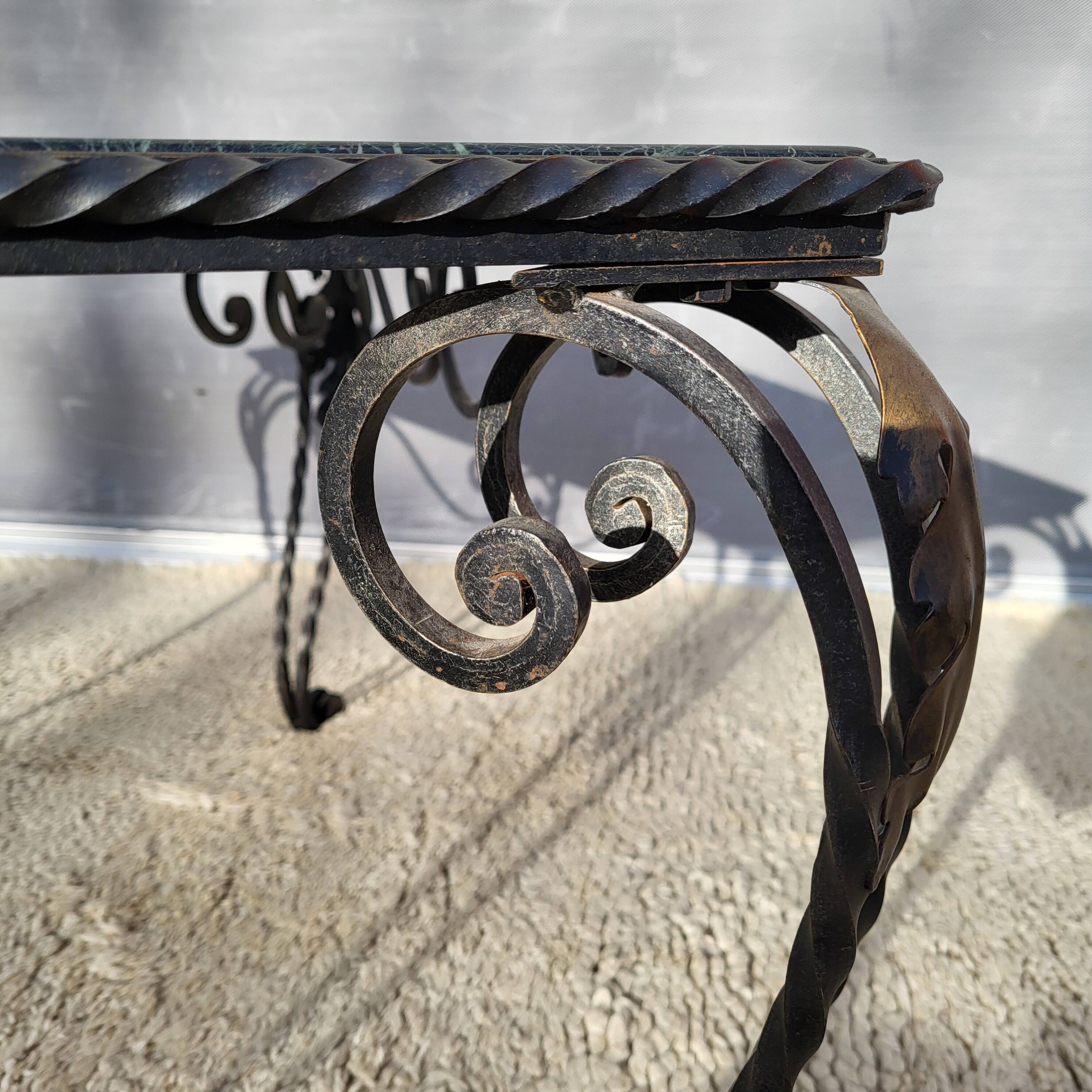 Arletty coffee table in wrought iron and sea green marble.