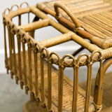 Rare large French Riviera rattan bar cart with bottle holder, 1960s