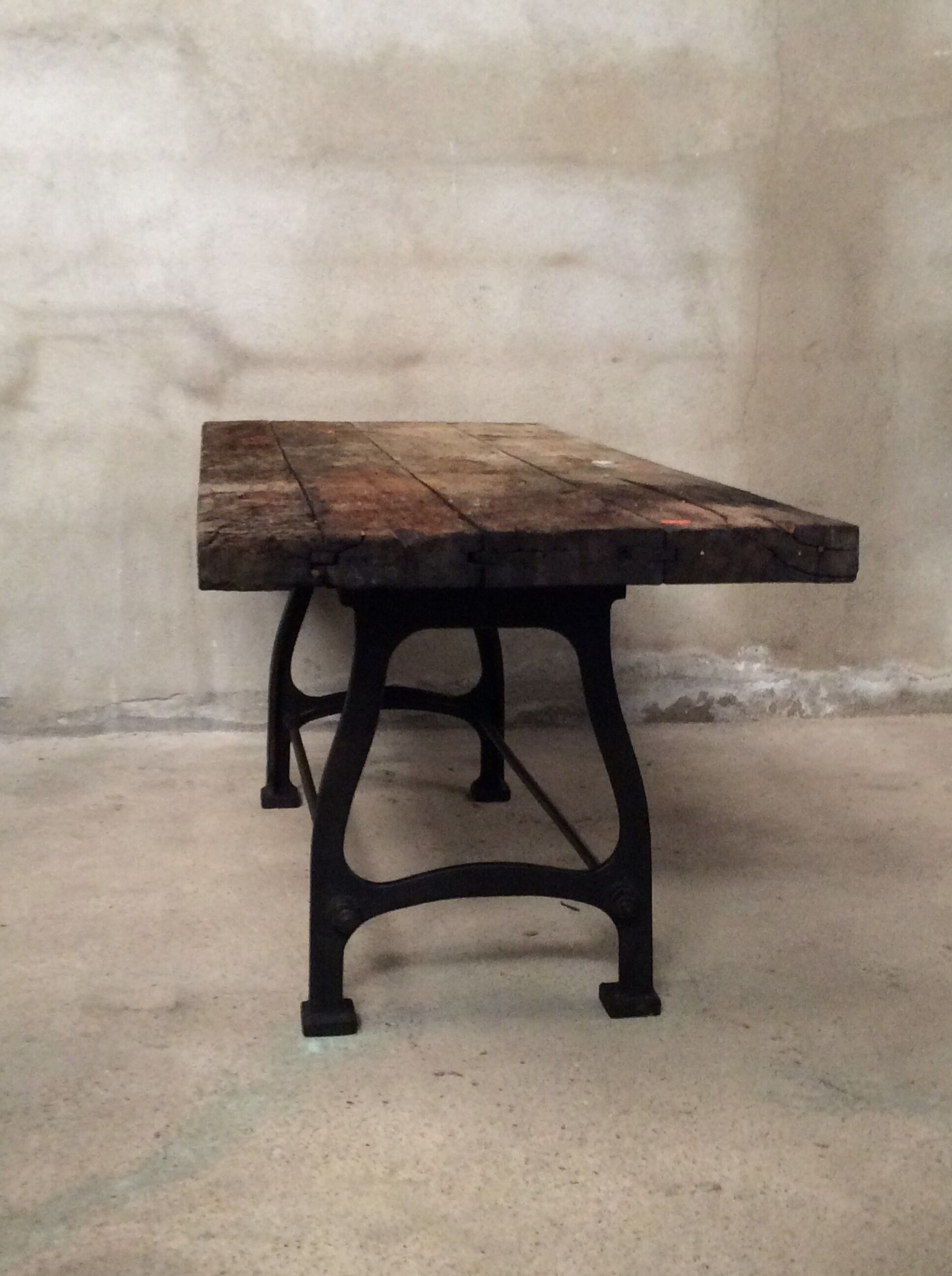 Industrial dining table solid wood cast foot cast iron