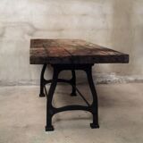 Industrial dining table solid wood cast foot cast iron