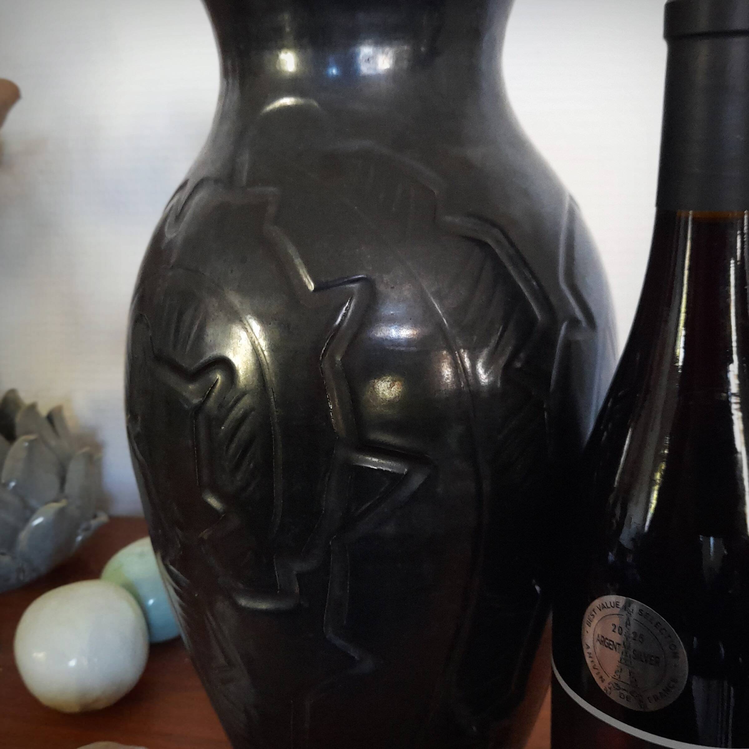 Art Deco vase with foliage, XL size, Accolay, France, 1950s