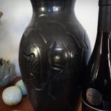 Art Deco vase with foliage, XL size, Accolay, France, 1950s