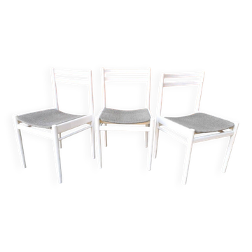 Set of 3 vintage stol kamnik white wooden chair: 1970s scandinavian design