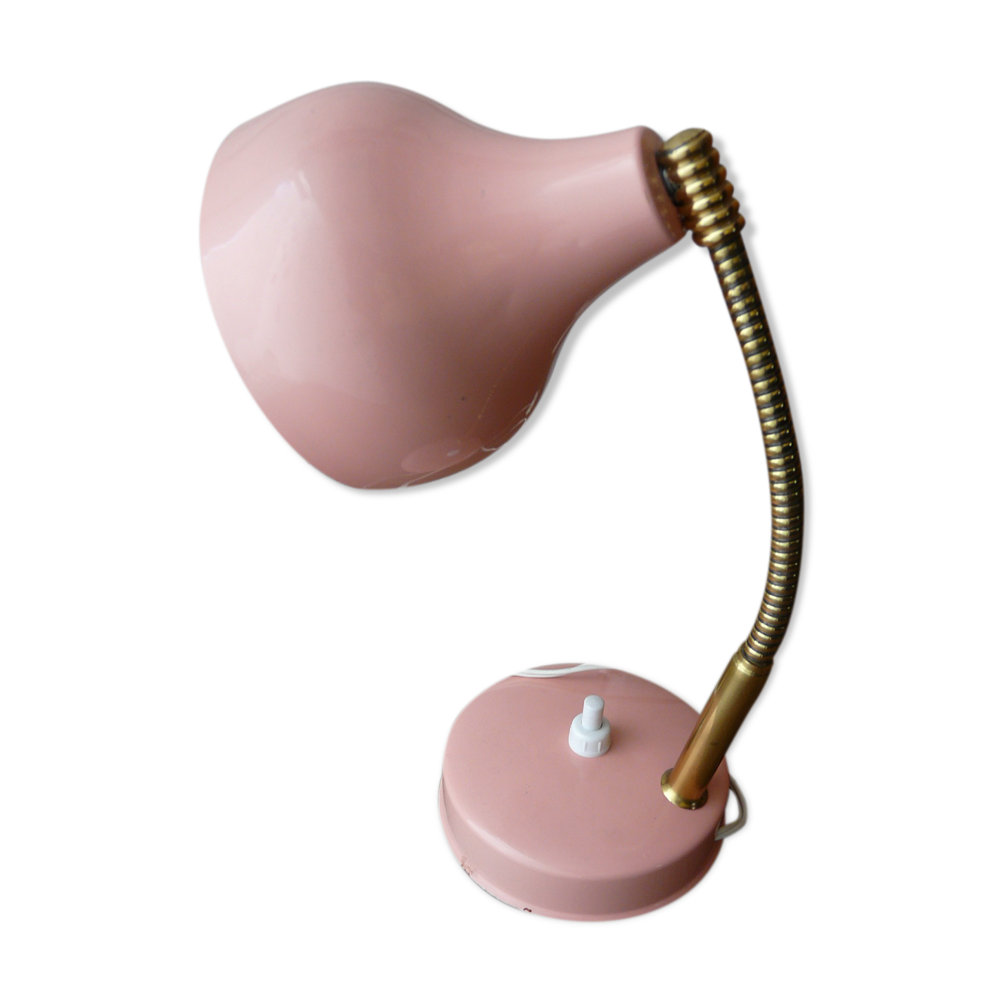 Pink metal table lamp flexible brass arm 70s vintage