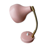 Pink metal table lamp flexible brass arm 70s vintage