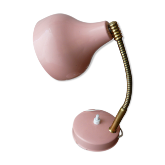 Pink metal table lamp flexible brass arm 70s vintage