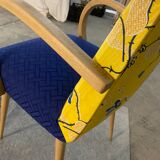 Bridge armchair fabric Charles Burger yellow and blue