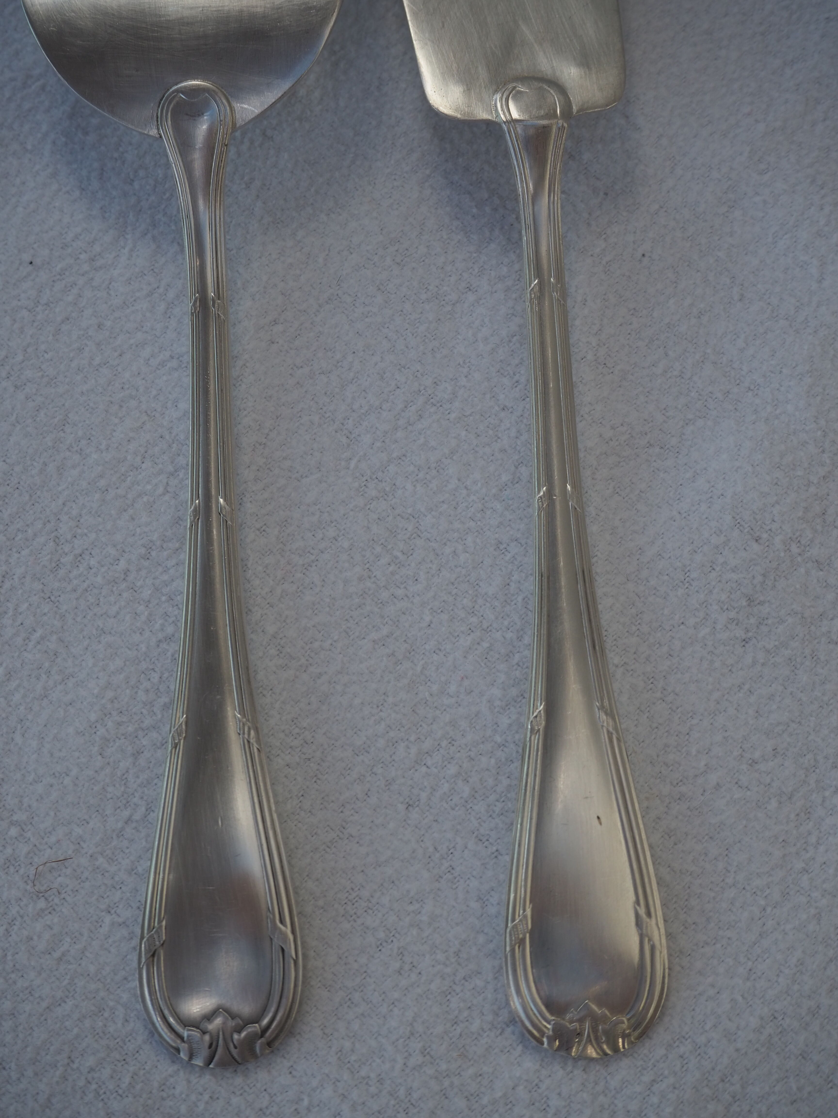 Fish service and its 6 silver-plated cutlery, crossed ribbon model