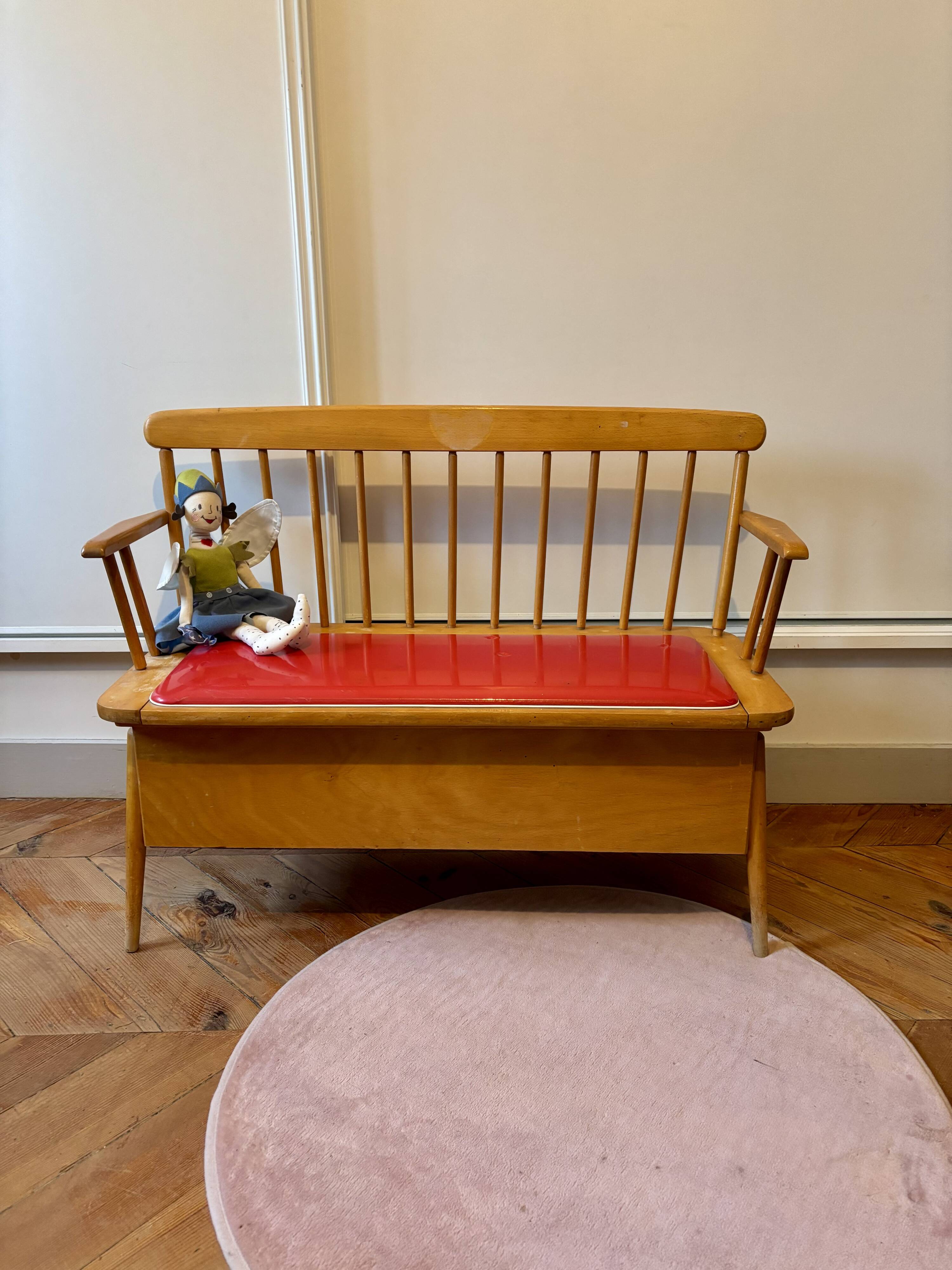 Banc coffre enfant bois 1950 vintage