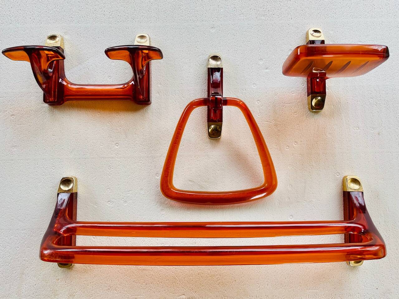 Set of 4 Burnt Orange 1970s Bathroom Accessories