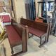 Art Deco brasserie bench in oak and bordeaux leatherette seat 220 cm