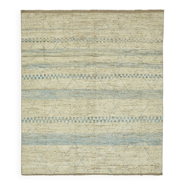 Tapis en laine beige tissé à la main, tribal, unique en son genre, 253 cm x 299 cm.