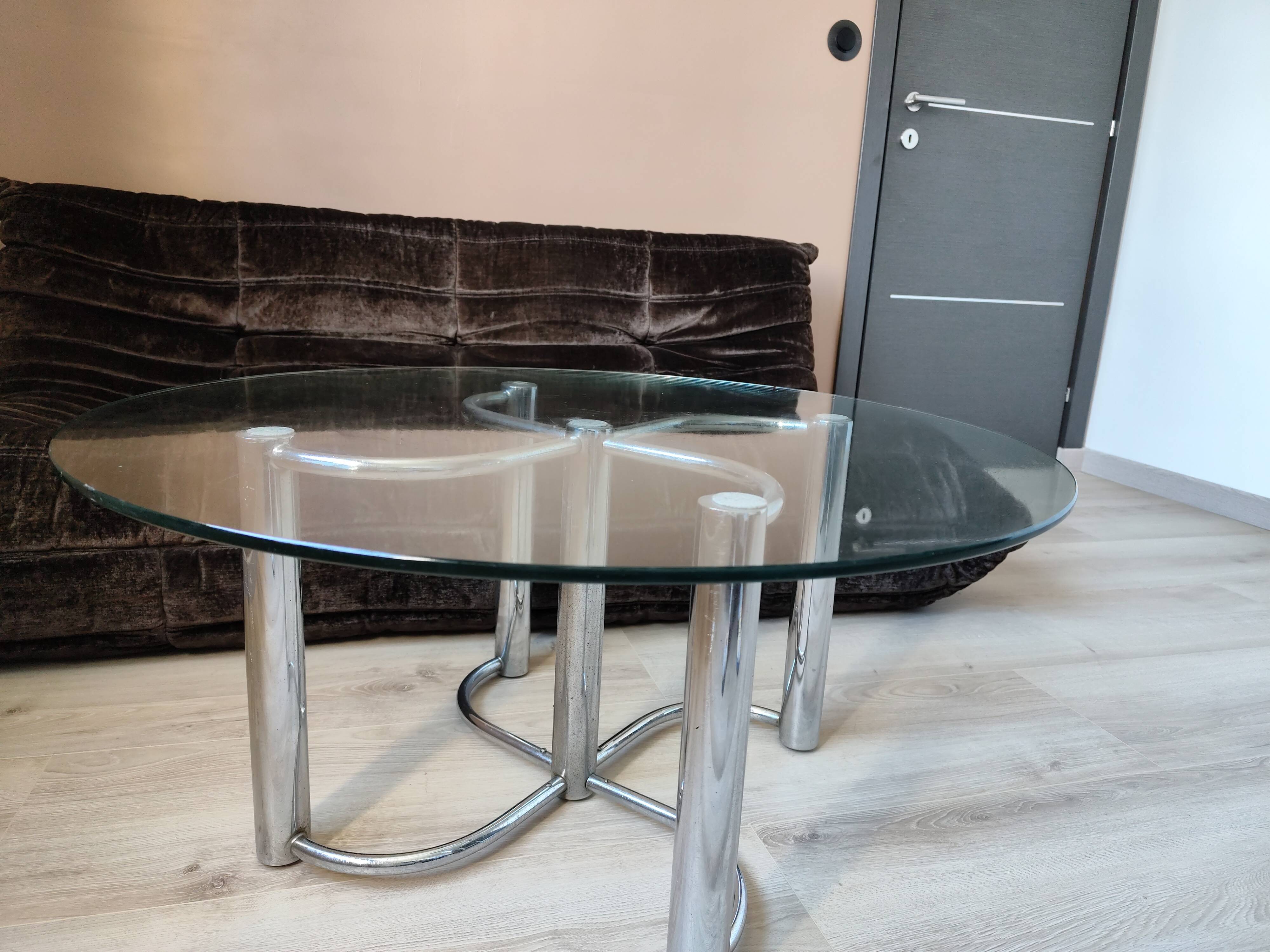 Vintage chrome steel and glass coffee table from Italy from the 70s
