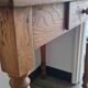 Antique writing table, solid wood desk with turned legs
