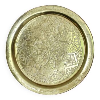 Chiseled solid brass tray North Africa