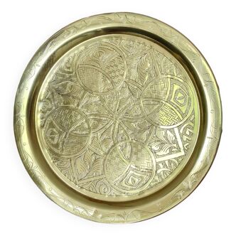 Chiseled solid brass tray North Africa