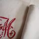 Set of 2 linen tea towels, red embroidery, monogram M