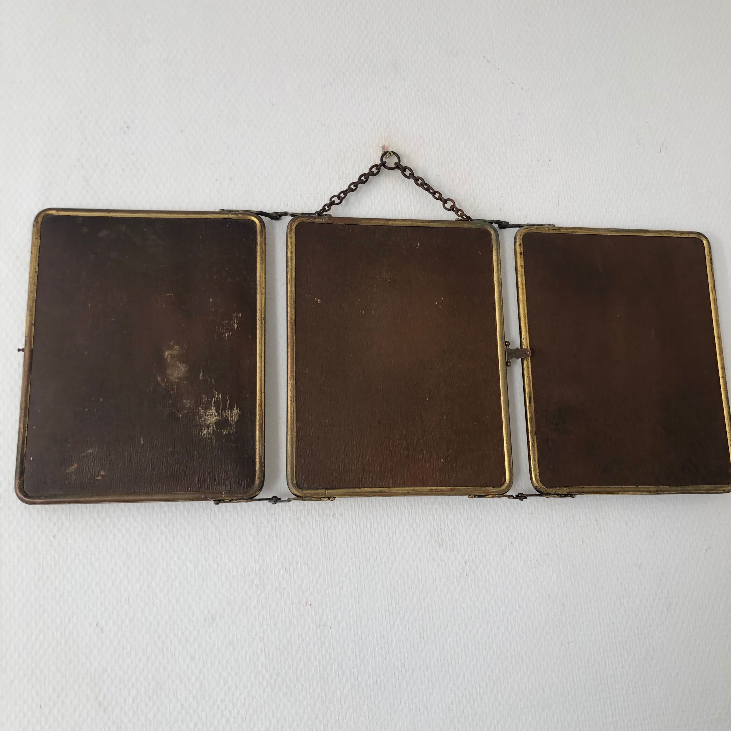 Gold vintage triptych barber mirror, 1920, 27x66cm
