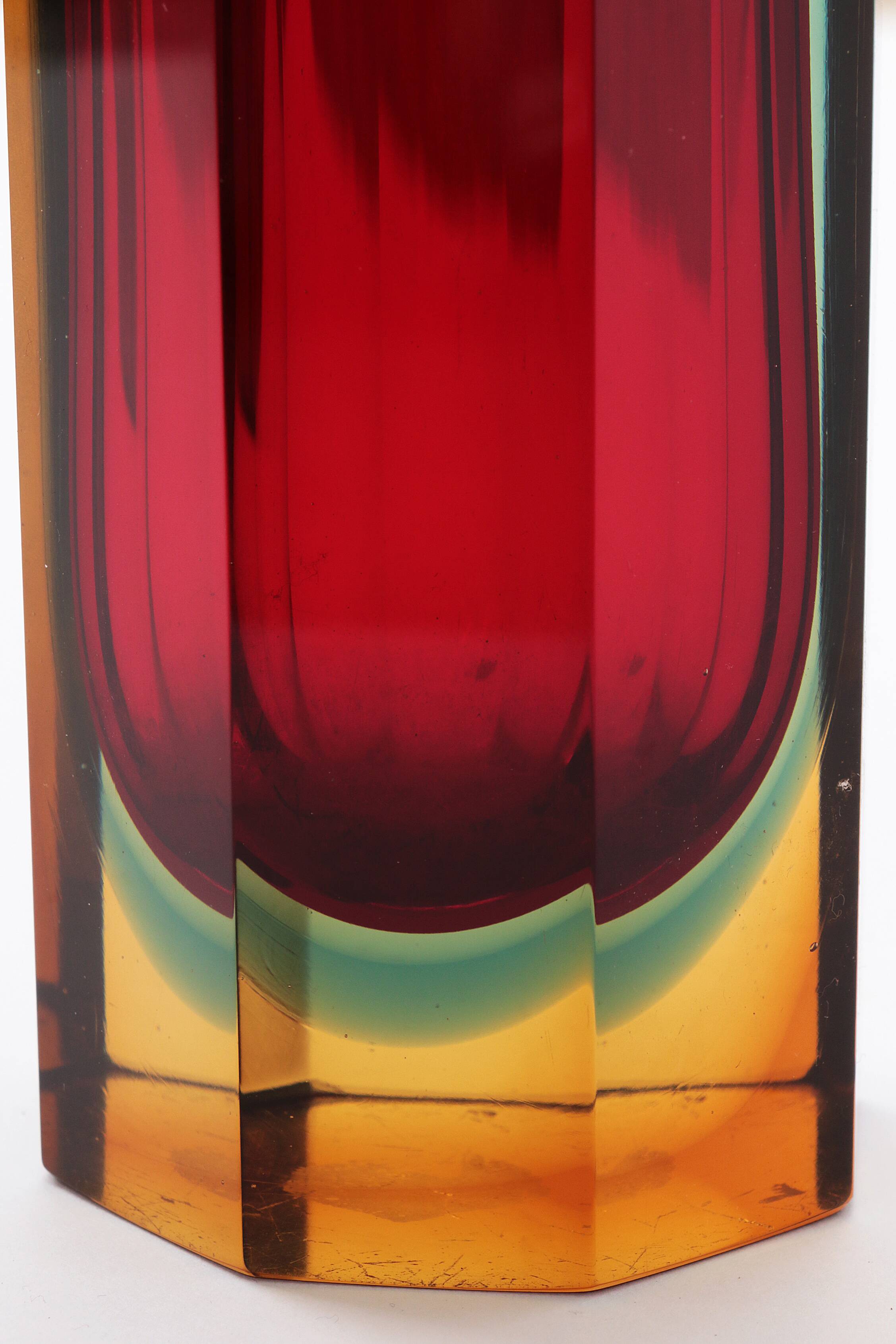 Murano block vase by Flavio Poli model 8-sided red green blue yellow