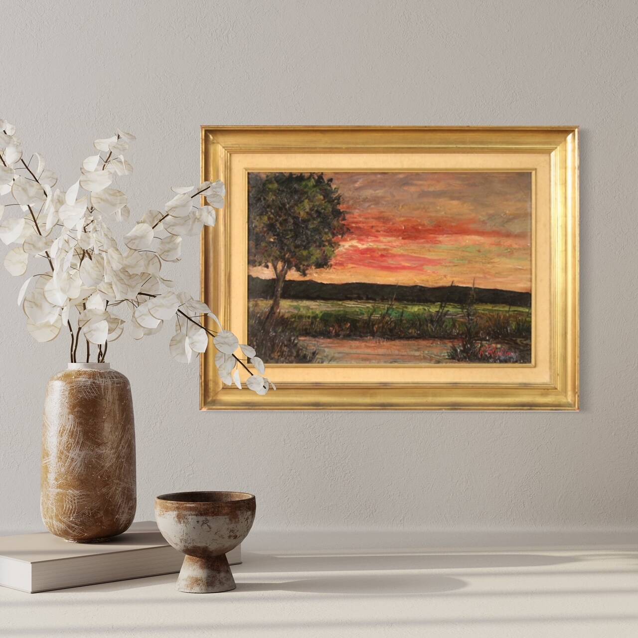 Peinture de paysage signée F. Rontini, années 1940.