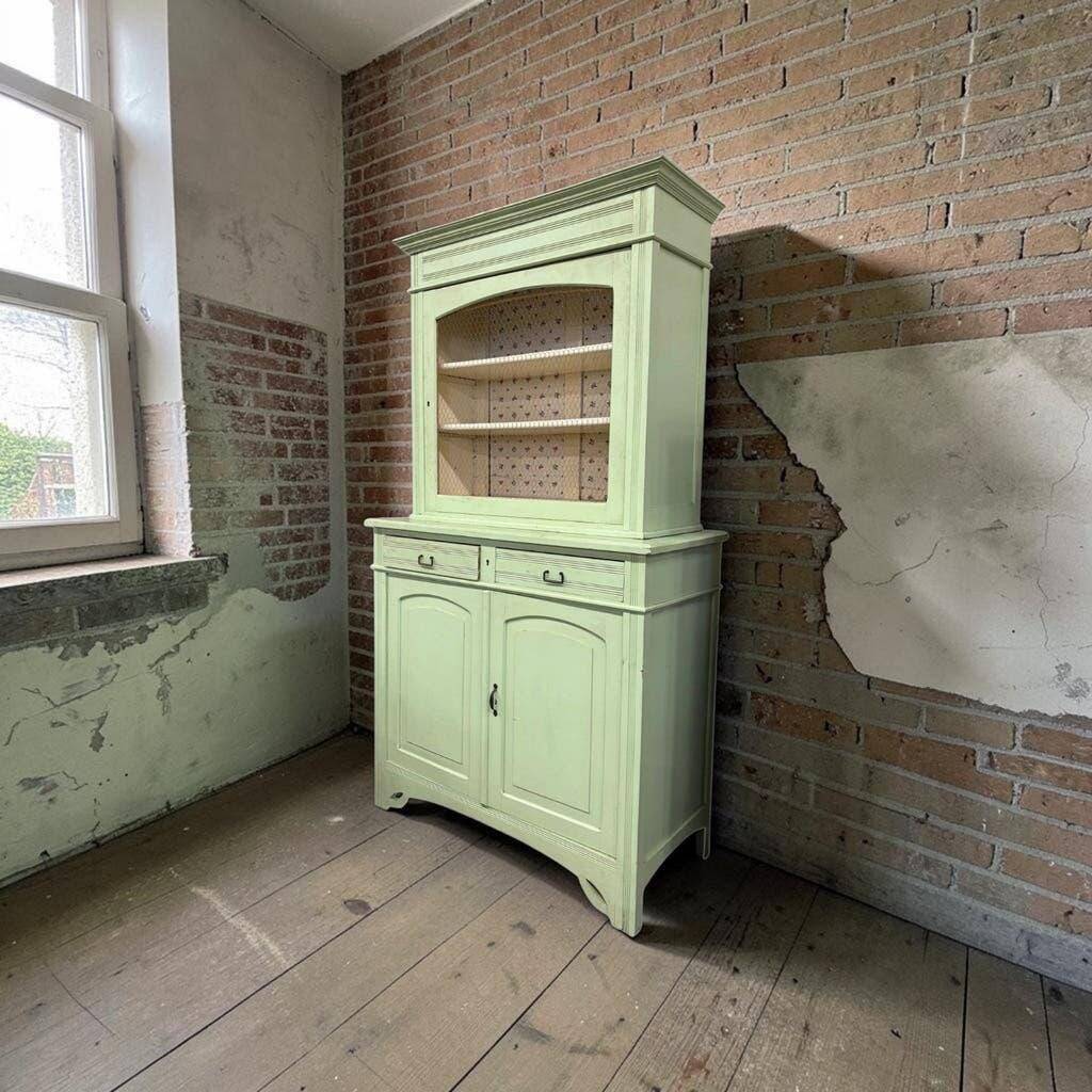 Vintage mint green wooden display/storage cabinet