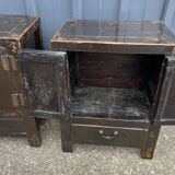 Pair of small occasional or sofa end pieces, lacquered in Asian black