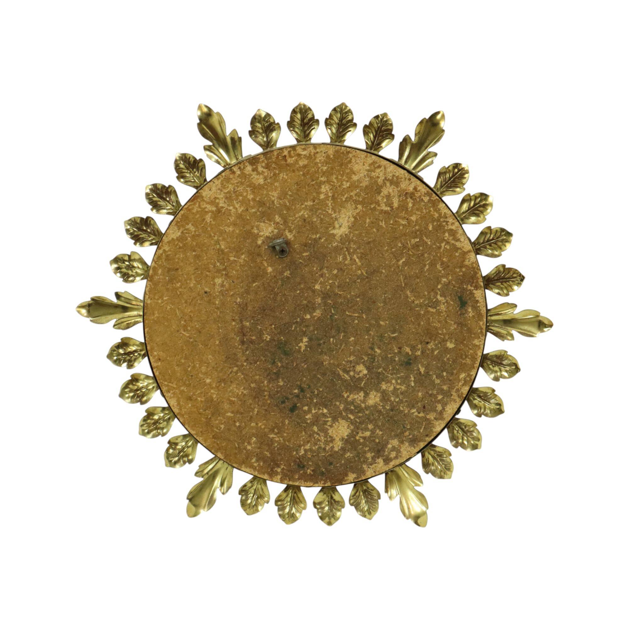 Vintage Metal Sun Mirror Convex Gold Deknudt 70s