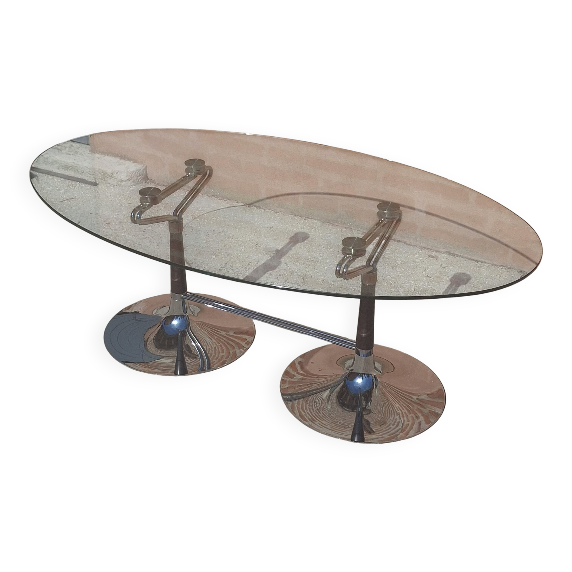 Oval glass coffee table from the 1970s.