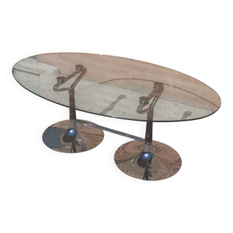 Oval glass coffee table from the 1970s.