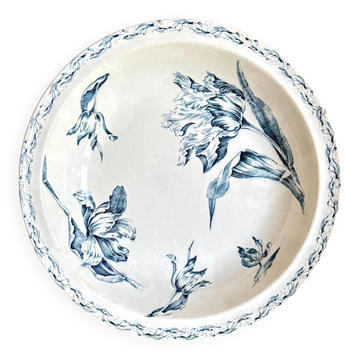 Plat rond creux Lunéville en terre de fer bleue, service "Tulipe"