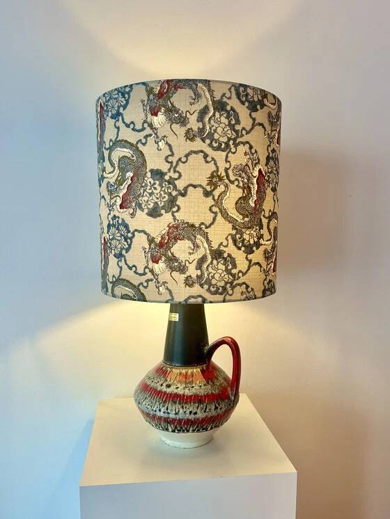Special accent lamp made from MCM vase with Japanese dragon shade.
