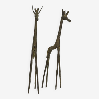 Brass giraffe couple/African art/vintage