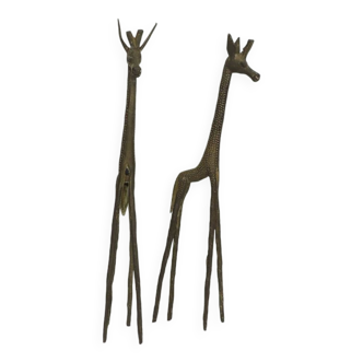 Brass giraffe couple/African art/vintage