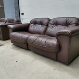 Set of 2 brown leather loveseats by de sede, 1983