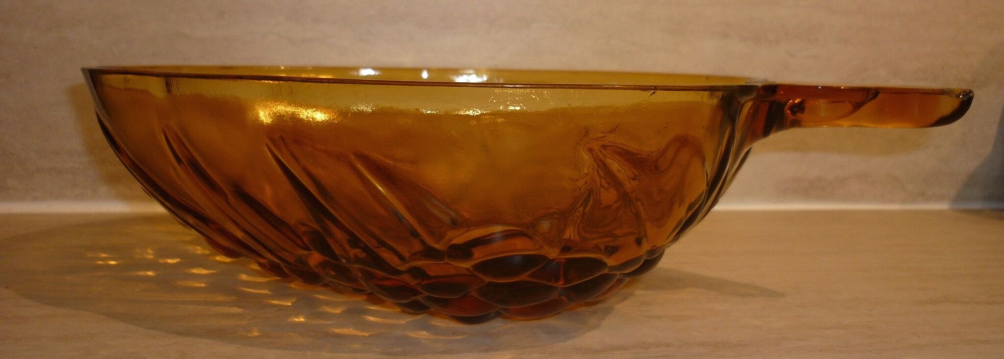 dish fruit cluster in amber molded glass