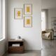Set de 3 peintures abstraites jaune signée Eawy