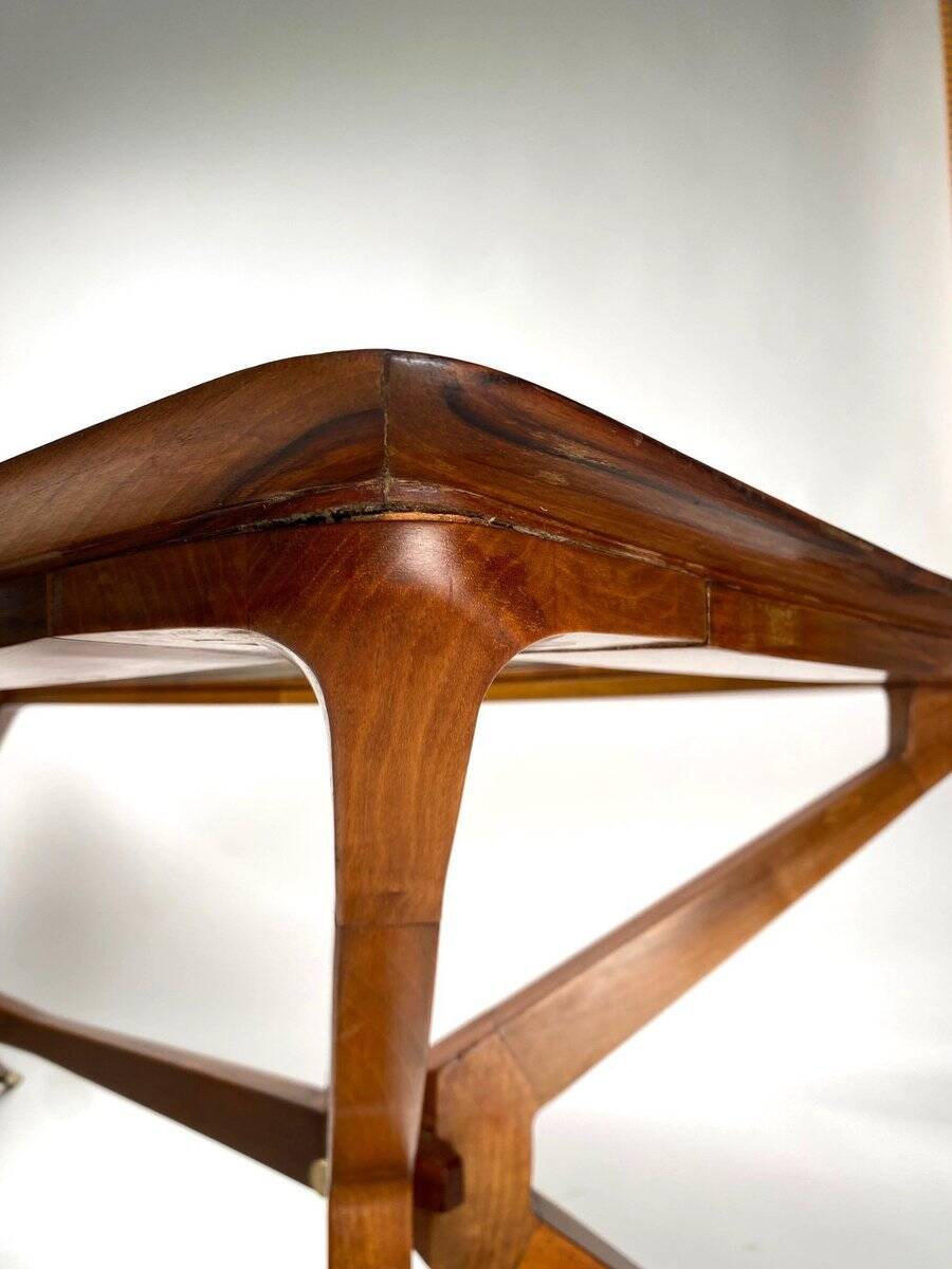Vintage Italian Table in Wood and Brass by Turin School, 1950s