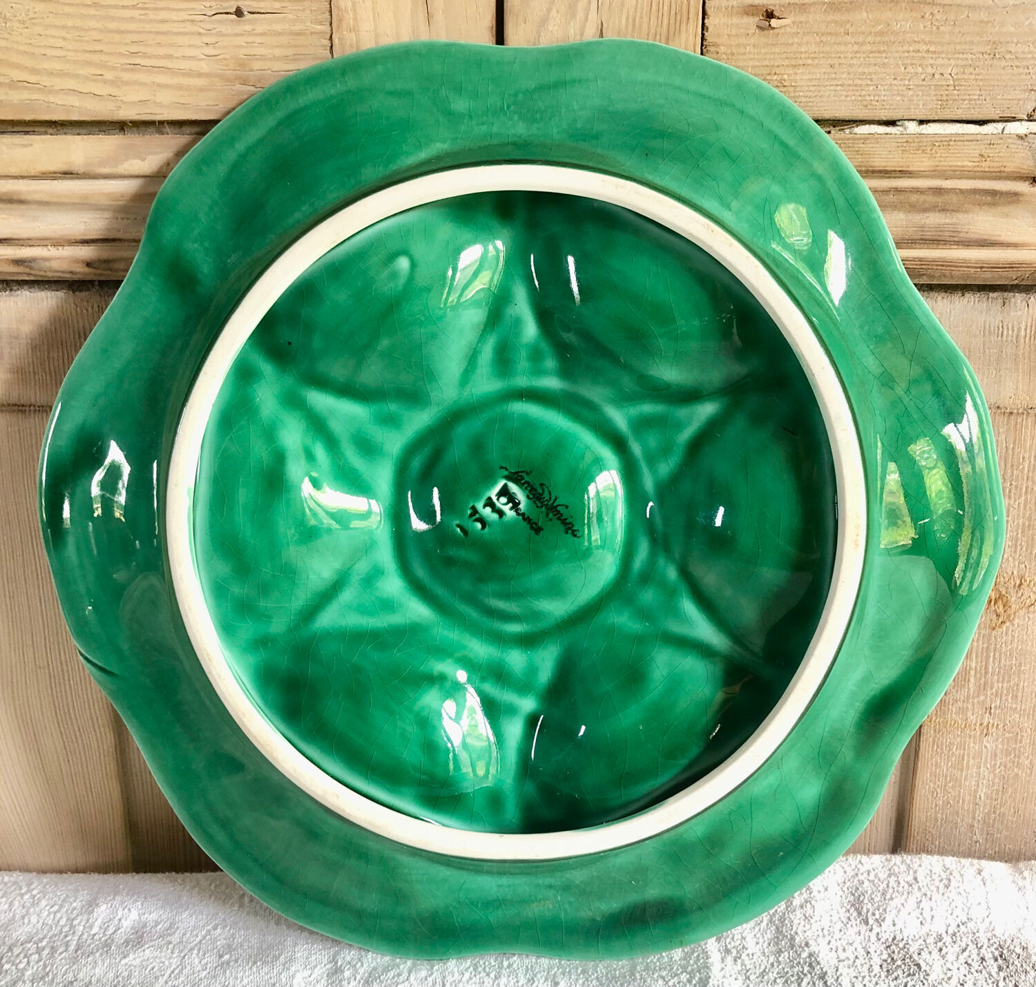 6 Sarreguemines slurry oyster plates